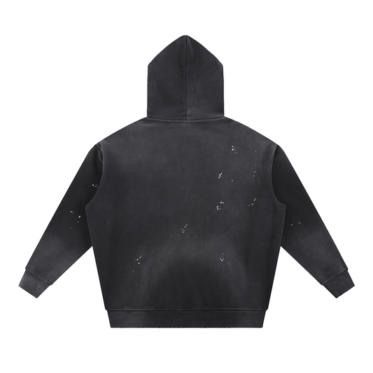 Red Logo Frayed Fleece Hoodie