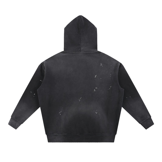 Red Logo Frayed Fleece Hoodie