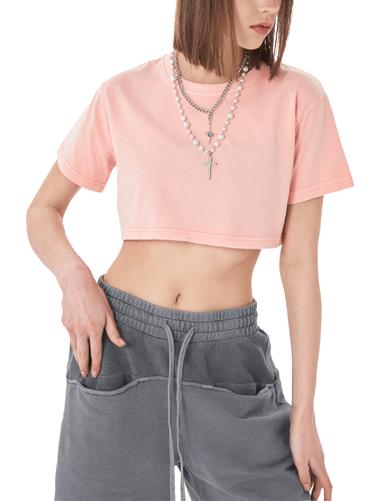 White Logo Washed Crop Top
