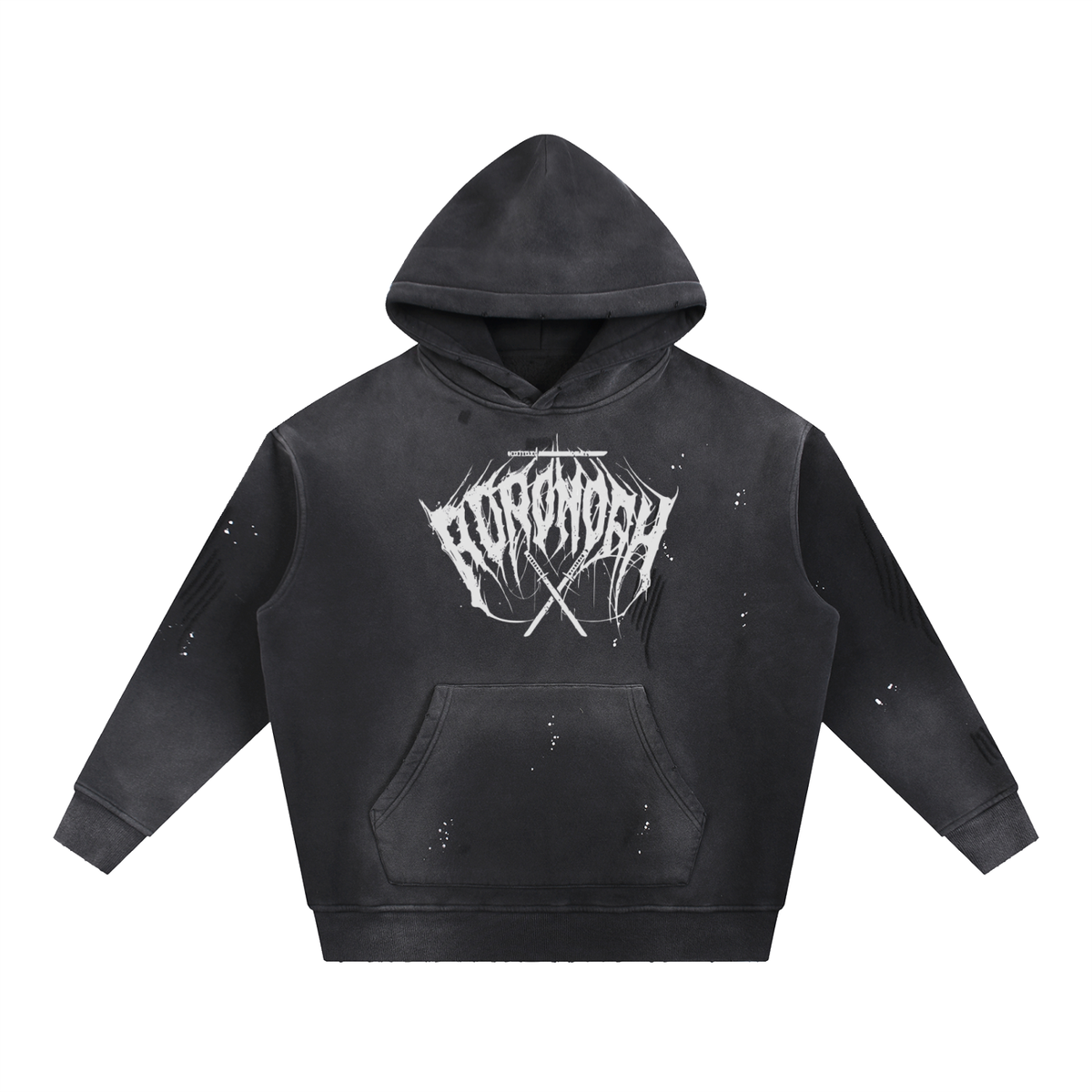 White Logo Frayed Fleece Hoodie