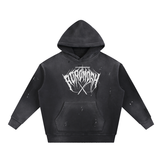 White Logo Frayed Fleece Hoodie