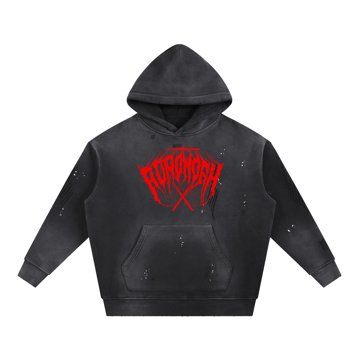 Red Logo Frayed Fleece Hoodie