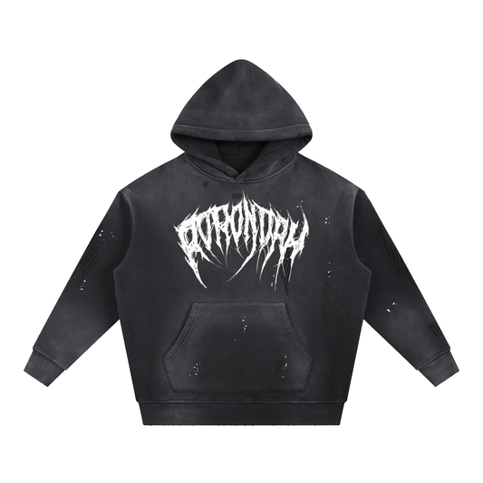 White Logo Frayed Fleece Hoodie