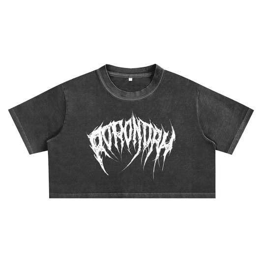 White Logo Washed Crop Top