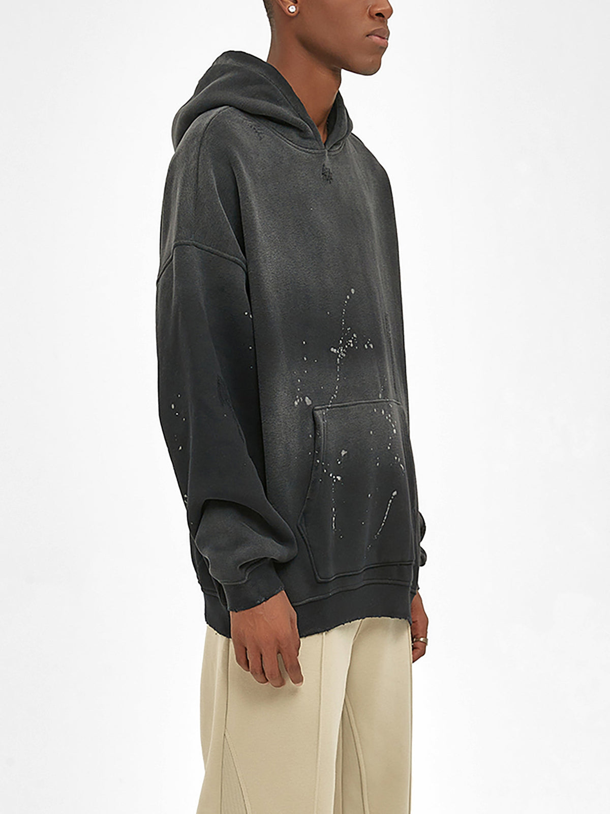 Red Logo Frayed Fleece Hoodie