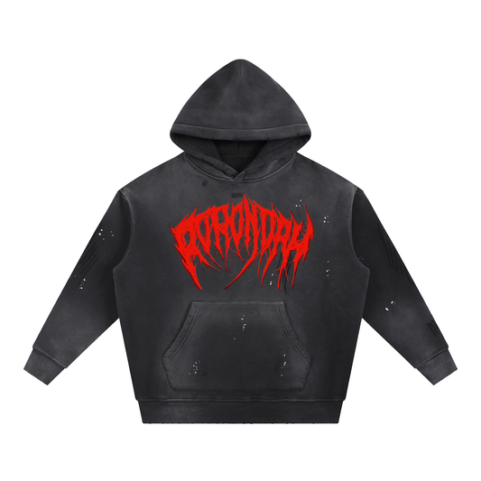 Red Logo Frayed Fleece Hoodie