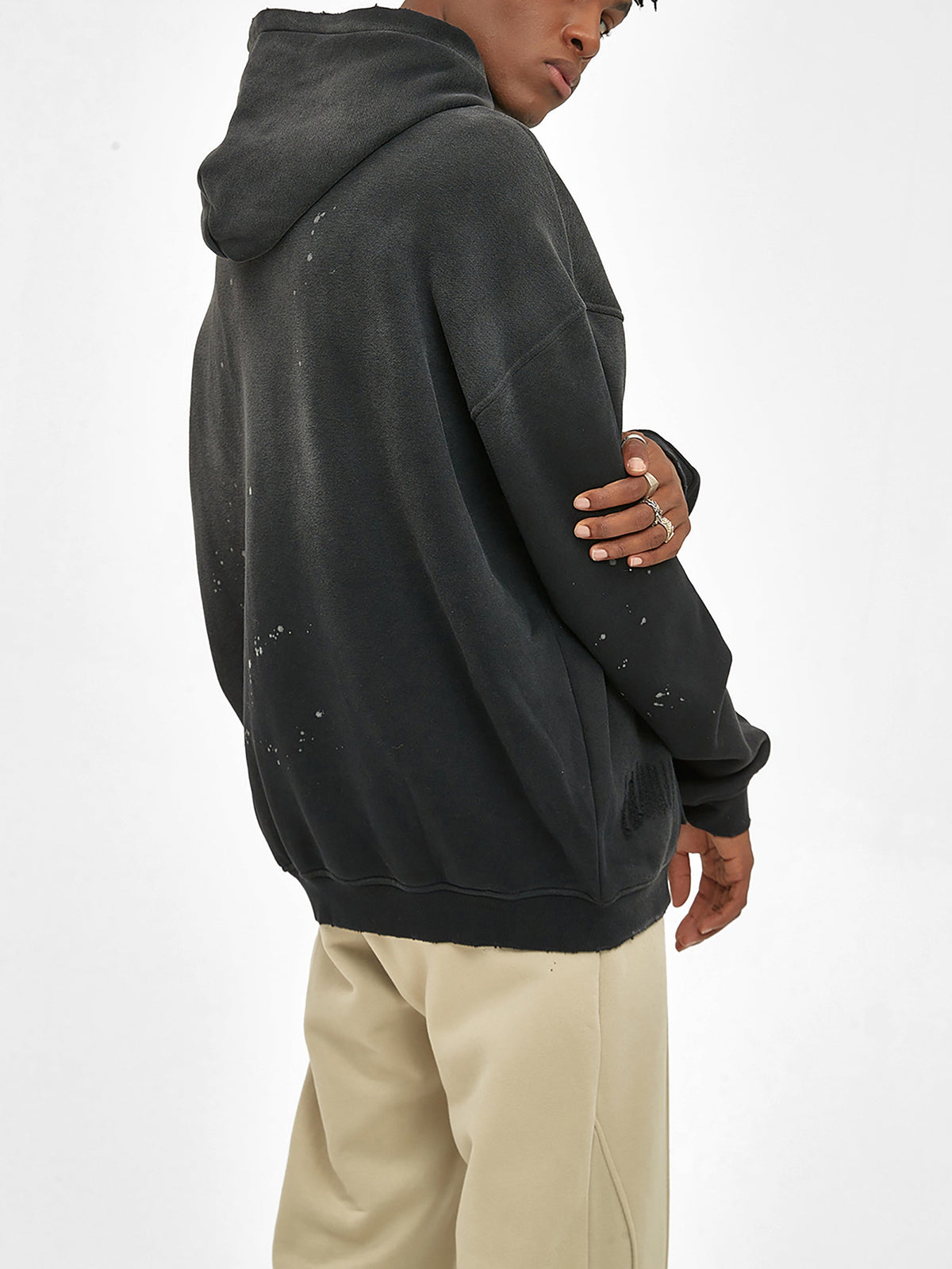 Red Logo Frayed Fleece Hoodie