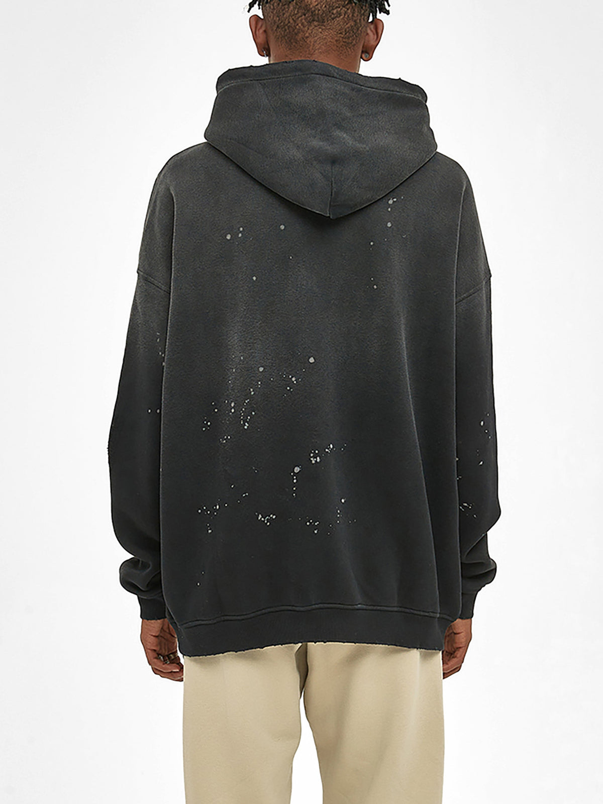 White Logo Frayed Fleece Hoodie