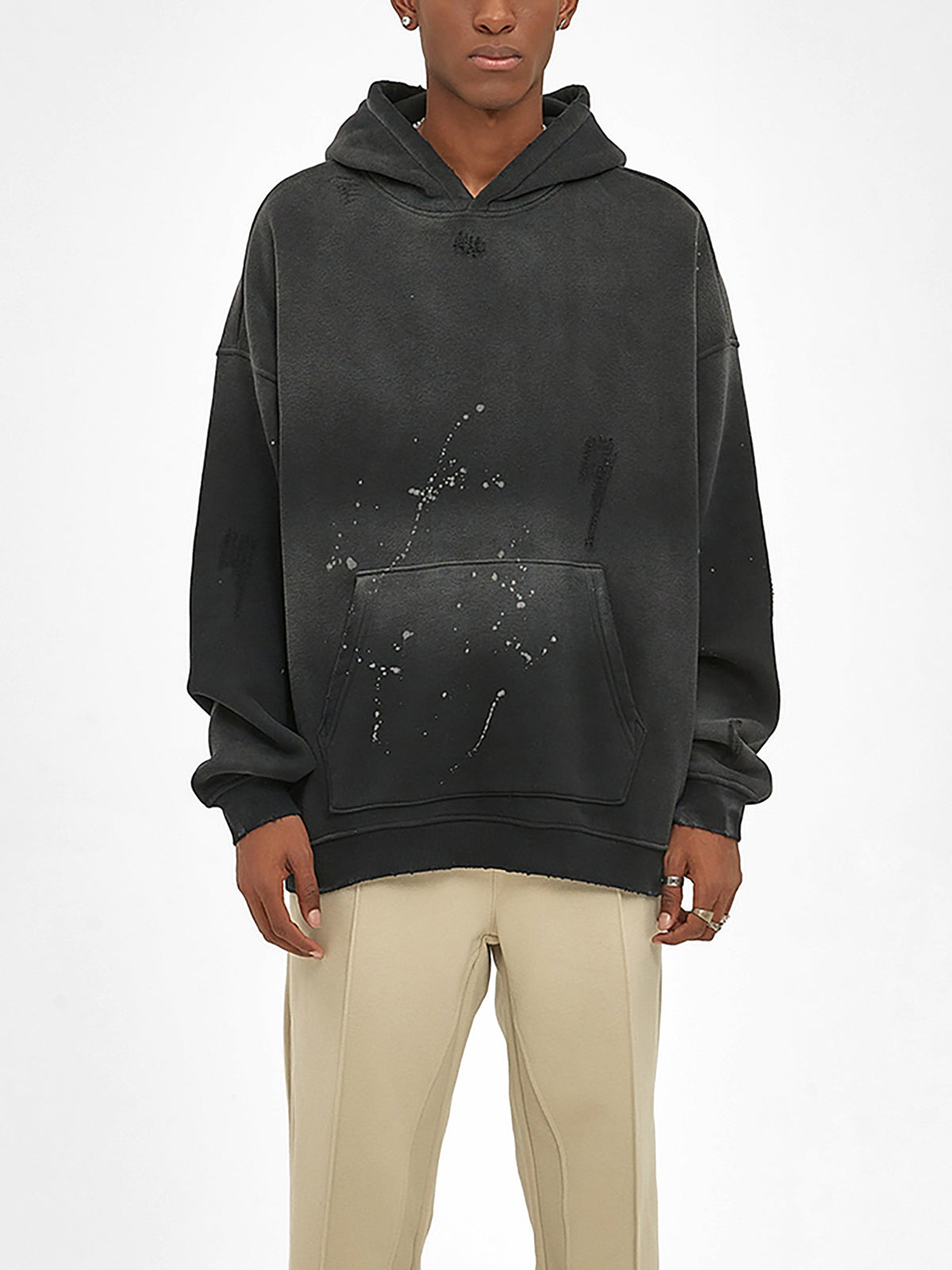 Red Logo Frayed Fleece Hoodie